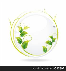 Vector nature background. An illustration of a white glass ball with wet leaves .. white glass ball with wet leaves