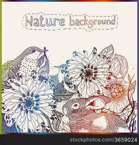 vector nature background with animals and flowers
