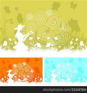 vector Nature joy background woth girl holding bird