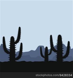 vector nature sunset background landscape with group of desert cactus