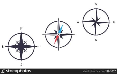 Vector nautical compas icon set. Navigation map sign.