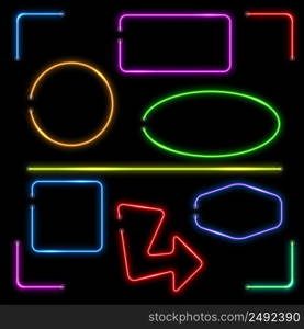 Vector neon banners set. Color shape illuminated, electric colorful frame illustration. Vector neon banners set