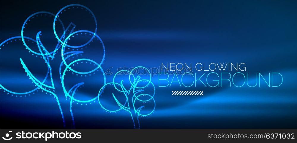 Vector neon glowing tree background. Vector neon glowing tree, nature environmental background