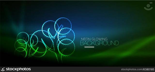 Vector neon glowing tree background. Vector neon glowing tree, nature environmental background