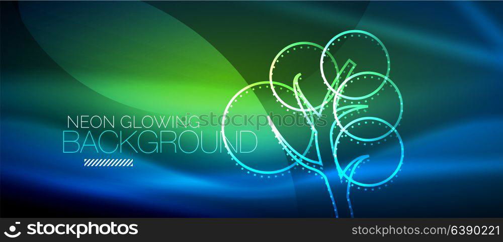 Vector neon glowing tree background. Vector neon glowing tree, nature environmental background