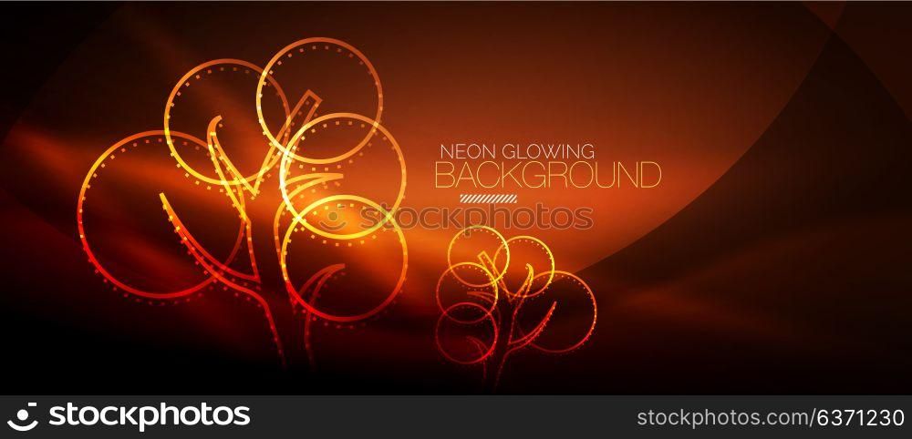 Vector neon glowing tree background. Vector orange neon glowing tree, nature environmental background