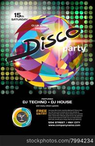 Vector night party invitation disco style. Vector template graphic.