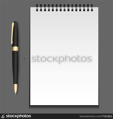 Vector notepad template on springs with a pen. Vector element for your creativity. Vector notepad template on springs with a pen. Vector element fo