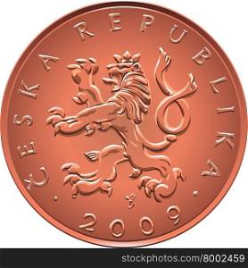vector Obverse gold Money ten czech crones coin. Obverse Gold money ten czech crones coin with crowned heraldic lion and nominal