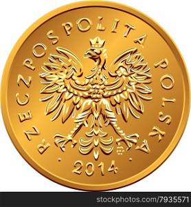 vector obverse Polish Money two groszy copper coin with eagle in a golden crown. obverse Polish Money two groszy copper coin