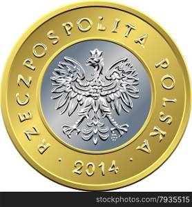 vector obverse Polish Money two zloty coin with eagle in a golden crown. obverse Polish Money two zloty coin