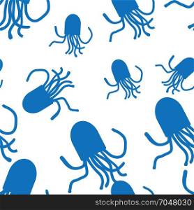 Vector Octopus pattern. White and blue. Vector Octopus seamless pattern. For fabric or cosmetic, background or packaging design. White and blue.