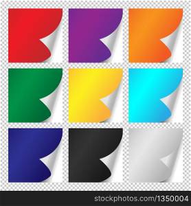 vector of 9 colors curled corner paper