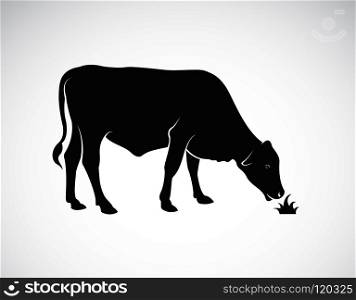 Vector of a cow is eating grass on white background. Farm Animals. Easy editable layered vector illustration.