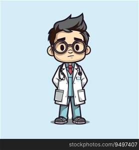 Vector of a Cute Asian Doctor in Cartoon Style