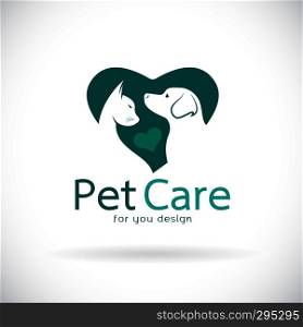 Vector of a dog and cat in heart shape on white background. Veterinary icon with pet. Pet Care. Banners Animal. Easy editable layered vector illustration.