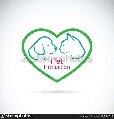 Vector of an dog and cat in the heart on white background. Pet protection.