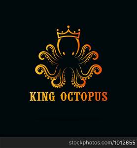 Vector of an octopus wear a crown on dark blue background. Sea animal. King octopus logo or icon., Easy editable layered vector illustration.