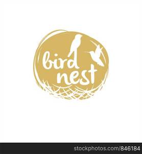 Vector of birds family in love and bird nest on white background illustration, nest logo design.