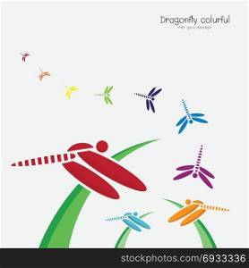 Vector of colorful dragonflie on green grass and dragonflie flying on a white background. Insect. Animal Design.