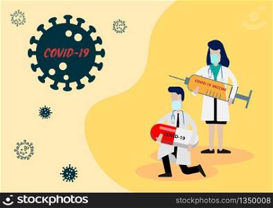 Vector of Doctor with Medicine to Cure Covid-19 or Corona Virus Pandemice