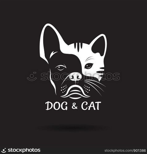 Vector of dog face (?bulldog) and cat face design on a black background. Pet. Animal. Dog and cat logo or icon. Easy editable layered vector illustration.