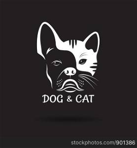 Vector of dog face (?bulldog) and cat face design on a black background. Pet. Animal. Dog and cat logo or icon. Easy editable layered vector illustration.