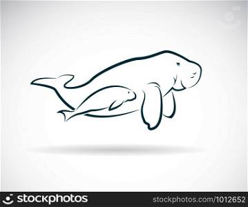 Vector of dugong mother and dugong child on white background. Animal. Mammal. Easy editable layered vector illustration.
