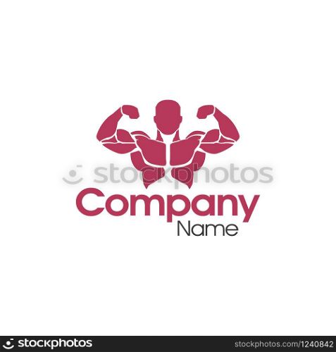 Vector of fitness gym or bodybuilder logo template with muscle man character.
