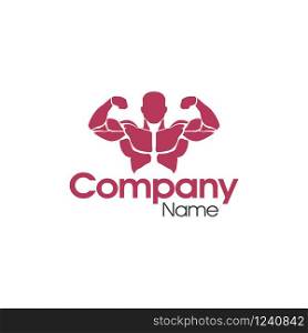Vector of fitness gym or bodybuilder logo template with muscle man character.
