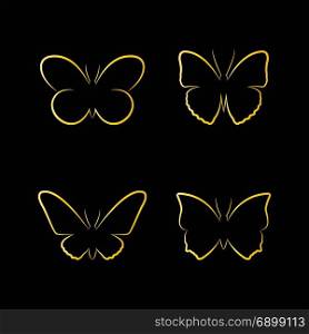Vector of golden butterfly on black background. Insects, Animals