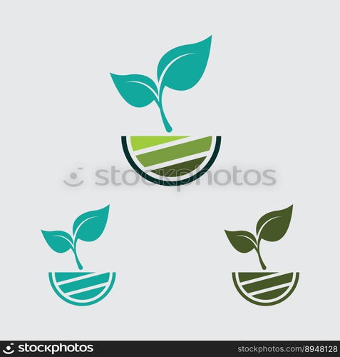 vector of green plant farm logo concept in gray background