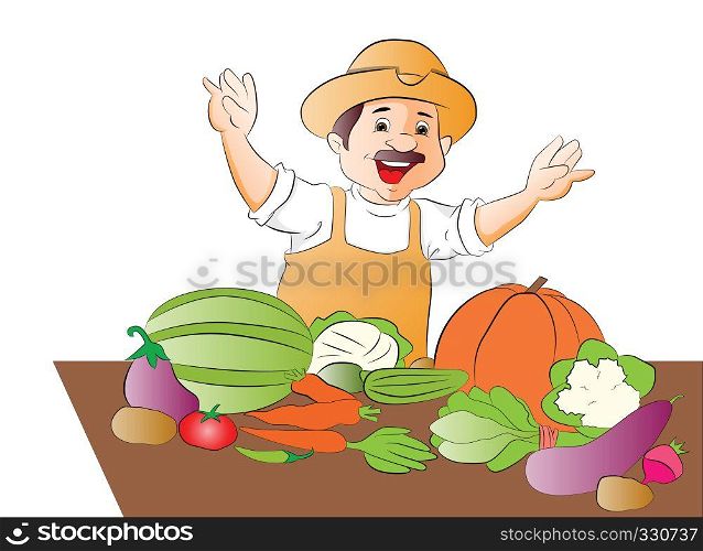 Vector of happy vegetable seller waving.