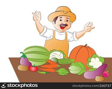 Vector of happy vegetable seller waving.