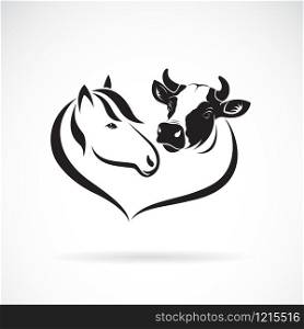 Vector of horse head and cow head design on a white background. Animals farm. Easy editable layered vector illustration.