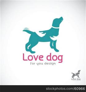 Vector of human hand that hugs the dog on white background. Pet Animal. Dog Icon.