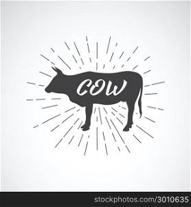 Vector of lettering within silhouette of cow on white background. . Vector illustration for groceries, Meat stores, packaging and advertising. Cow Icon. Easy editable layered vector illustration.