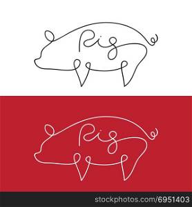 Vector of line design silhouette of pig on white background and red background. Farm Animals. Easy editable layered vector illustration.