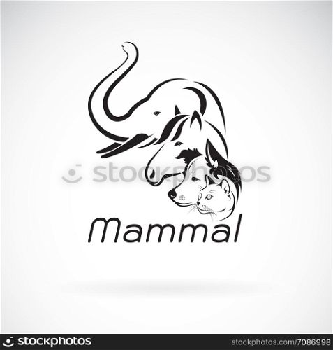 Vector of mammal group design on white background., Elephant, Horse. Dog. Cat., Animals. Pet. Mammal logo or icon. Easy editable layered vector illustration.