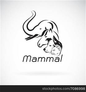Vector of mammal group design on white background., Elephant, Horse. Dog. Cat., Animals. Pet. Mammal logo or icon. Easy editable layered vector illustration.