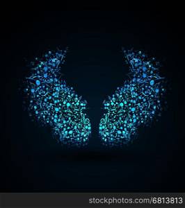 Vector of musical notes wings. Vector abstract background of musical notes in the shape of wings