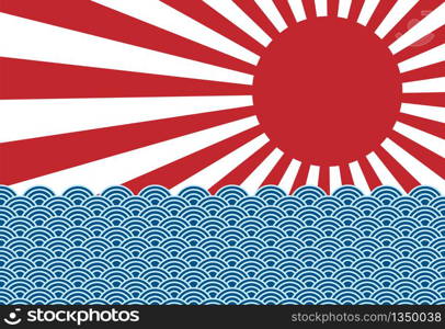 vector of red sun ray of japan rising sun with blue wave with blank copy space in the red sun