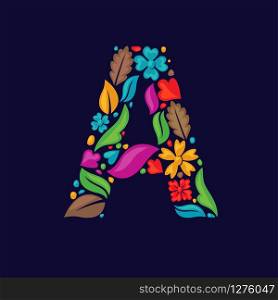 vector of Simple multi color flower shapes as initial letter a