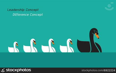 Vector of swan family on blue background., Leadership Concept and Difference Concept. Animal.