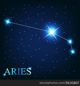 vector of the aries zodiac sign of the beautiful bright stars on the background of cosmic sky