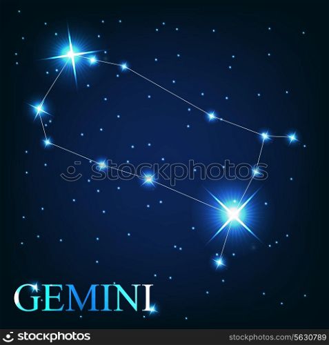 vector of the gemini zodiac sign of the beautiful bright stars on the background of cosmic sky