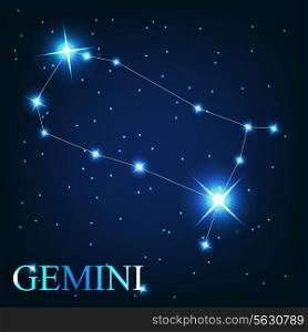 vector of the gemini zodiac sign of the beautiful bright stars on the background of cosmic sky