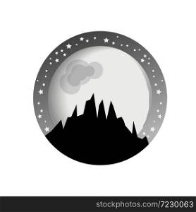 vector of the moon behind the mountains landscape night view