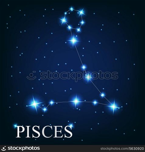 vector of the pisces zodiac sign of the beautiful bright stars on the background of cosmic sky