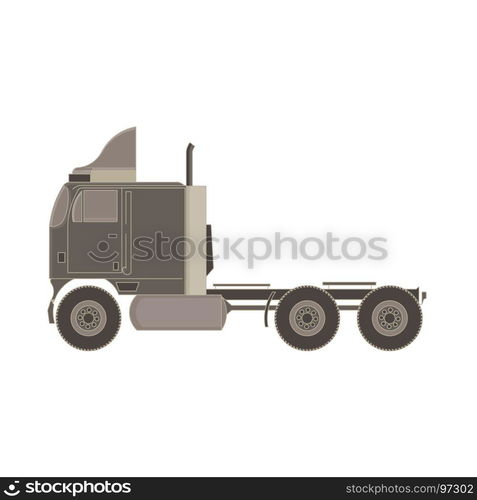 Vector of trailer truck and cargo container for shipping and transportation isolated flat icon on white background illustration side view.